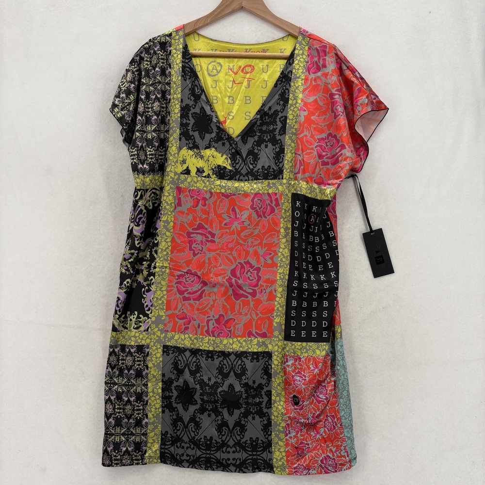 Volt Design Dress Womens 3 Multicolor Patchwork V Neck Shift Casual Knee Length